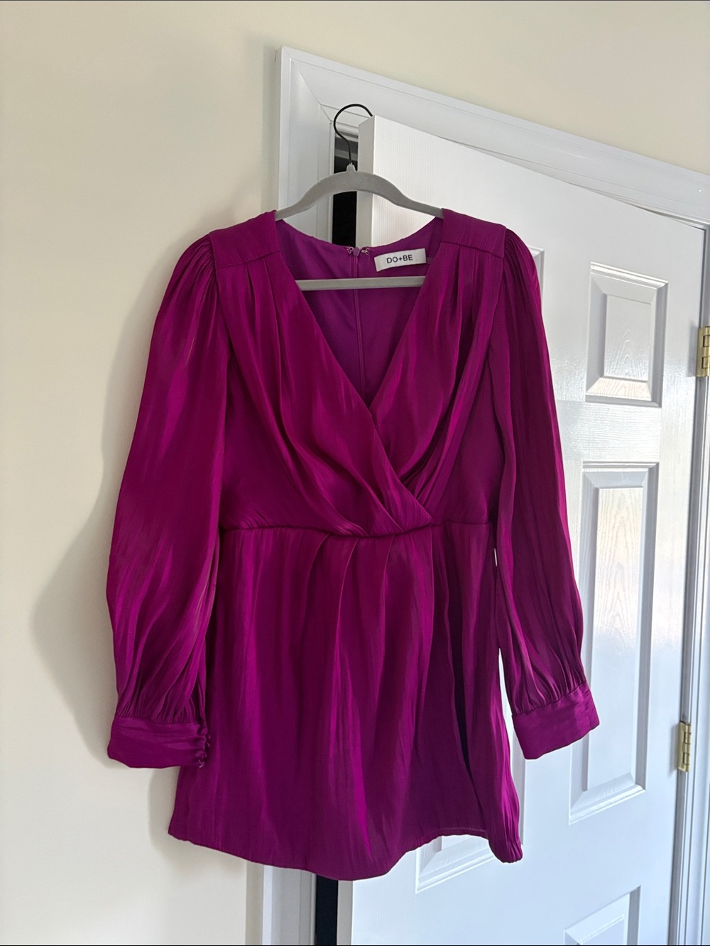 DO+BE Fuchsia Wrap-Front Long Sleeve Blouse